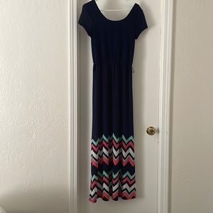 Navy blue with colorful chevron stripes dress